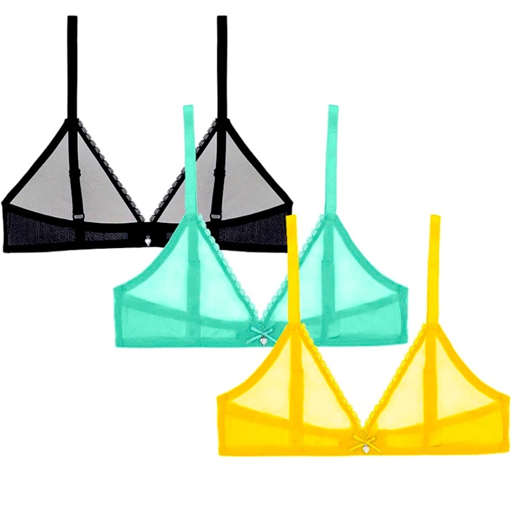 Varsmiss womens sheer mesh transparent unlined bras, set of 3